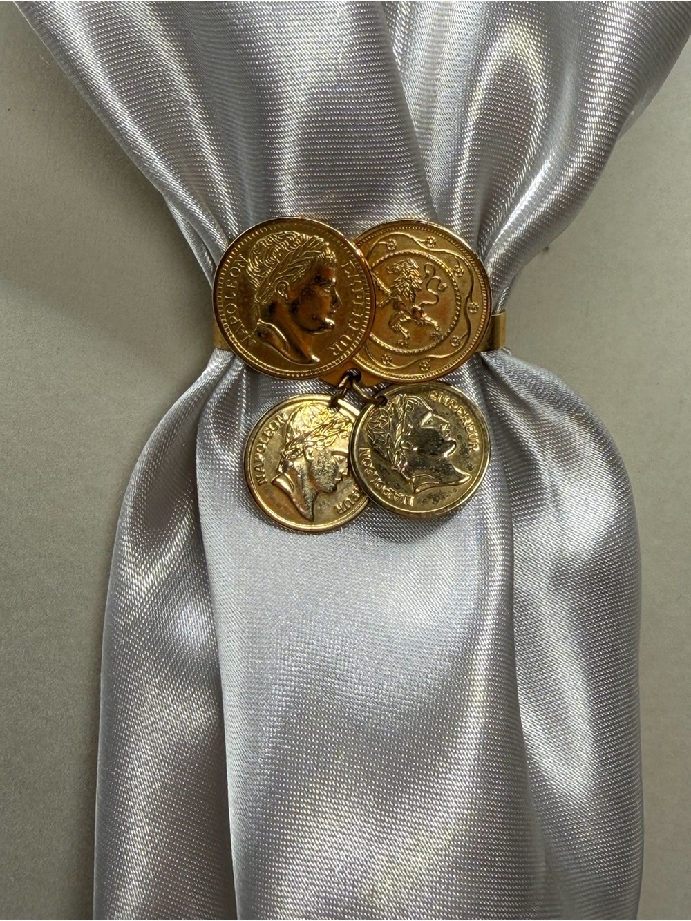 Vintage Sarah Coventry Silver Tone Roman Coin Scarf Slide - Signed